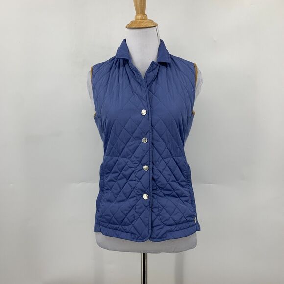 Massimo Dutti Puffer Vest Womens XS Extra Small Blue Jay Snap Button Quilted - Picture 2 of 11